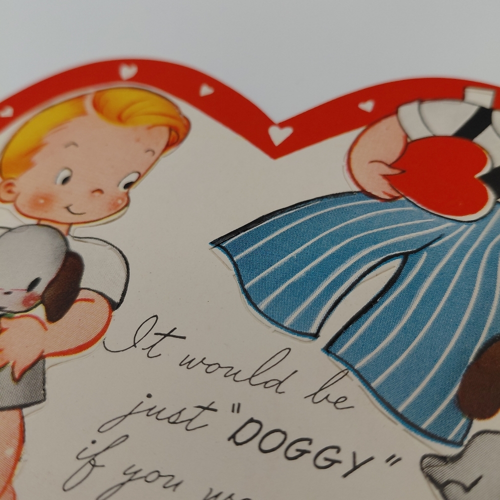 50s Paper Doll Valentine Cards (2) Unused Diecut Vintage Paper Card A-meri-card - Picture 3 of 8